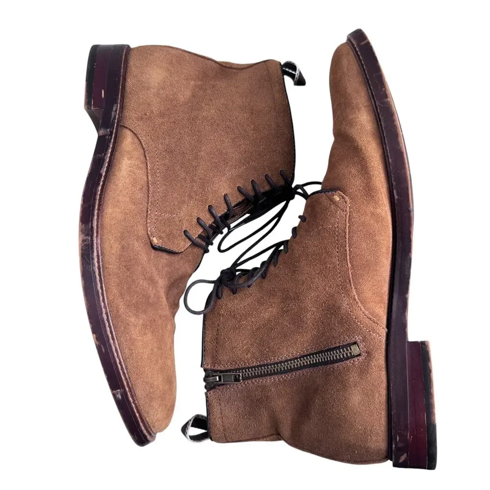 2020s ALDO Brown Suede Chukka Ankle Boots Men’s Size 12 Side Zip Lace Up